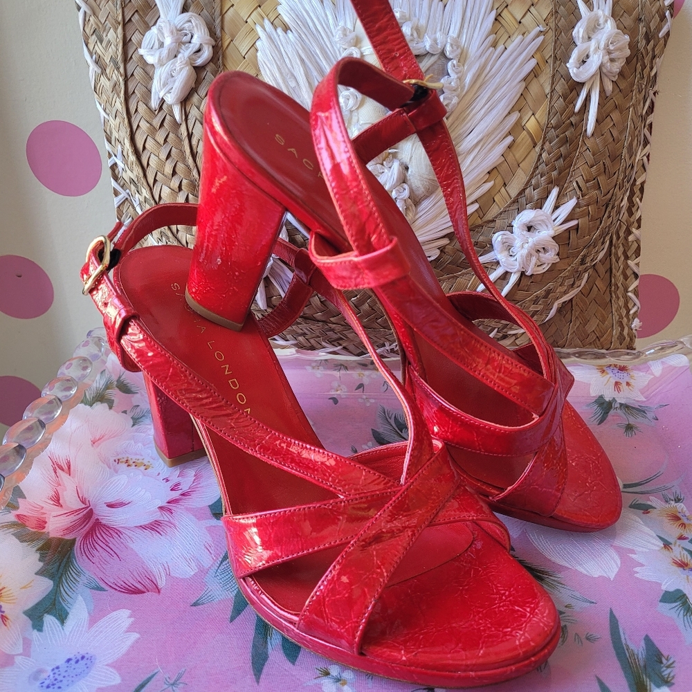 Sacha London red leather strappy heels